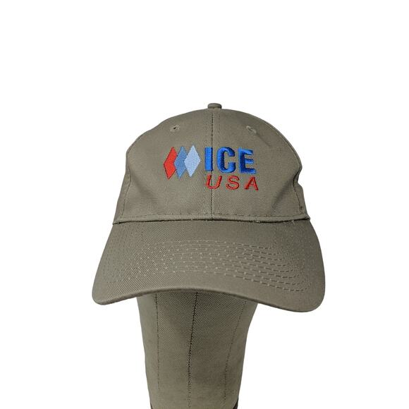 Ice USA Strapback Hat Adjustable Port & Company Embroidered Logo Tan Beige - Picture 1 of 10